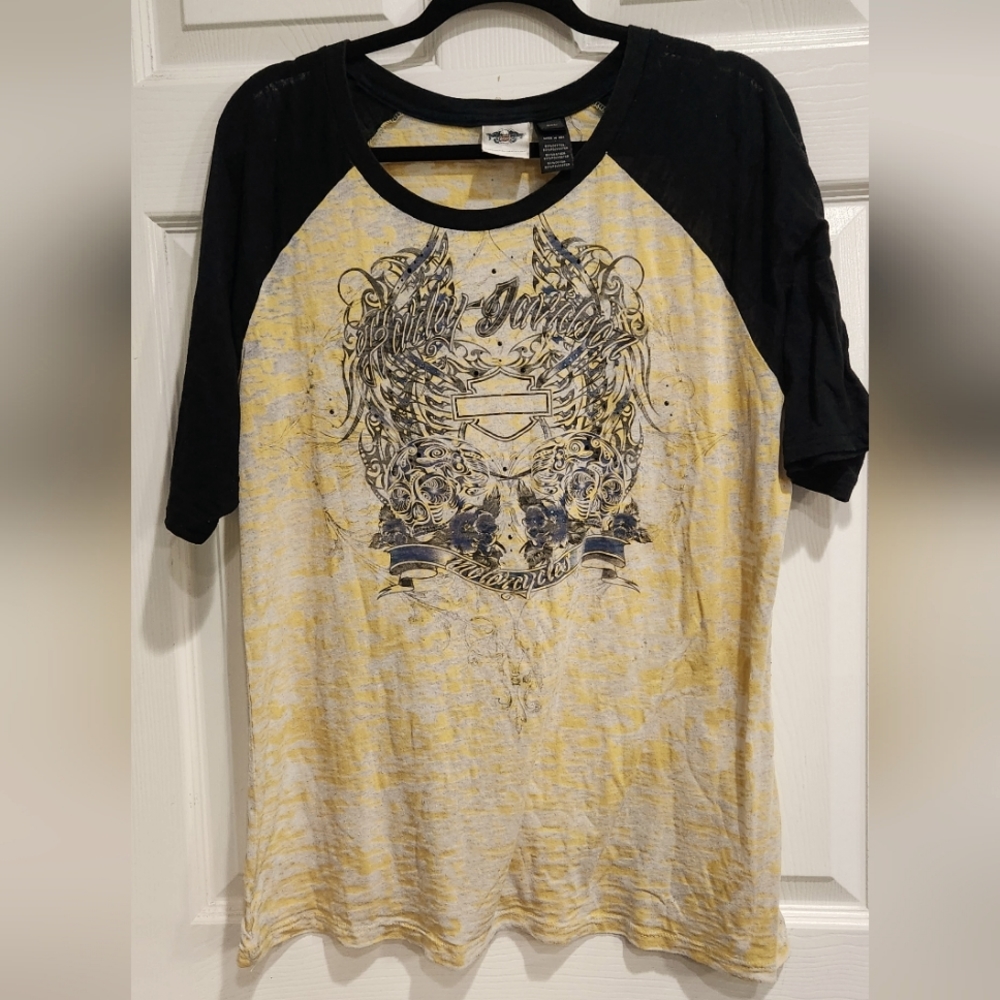 Harley Davidson yellow black burnout tshirt plus size women's size 2XL